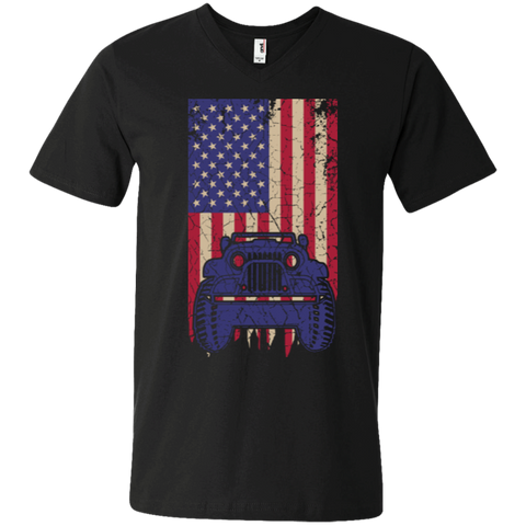 Jeep Under U.S Flag V-neck - Special Collecion | On sales | Various Colors [Front]